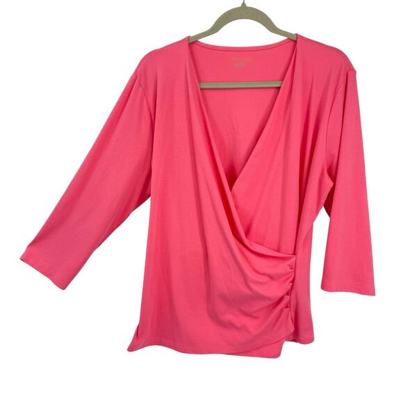 Appleseeds Faux Wrap 3/4 Sleeve Top Blush Pink Women size XL Pullover Tee - Picture 6 of 6